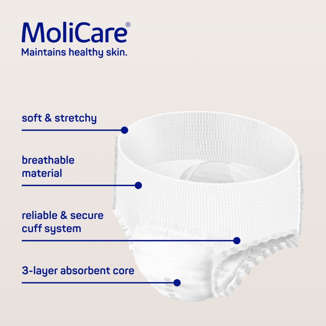 MoliCare Premium Mobile 8 Drops Large incontinence underwear – high absorbency pull-up pants for comfort and active wear.