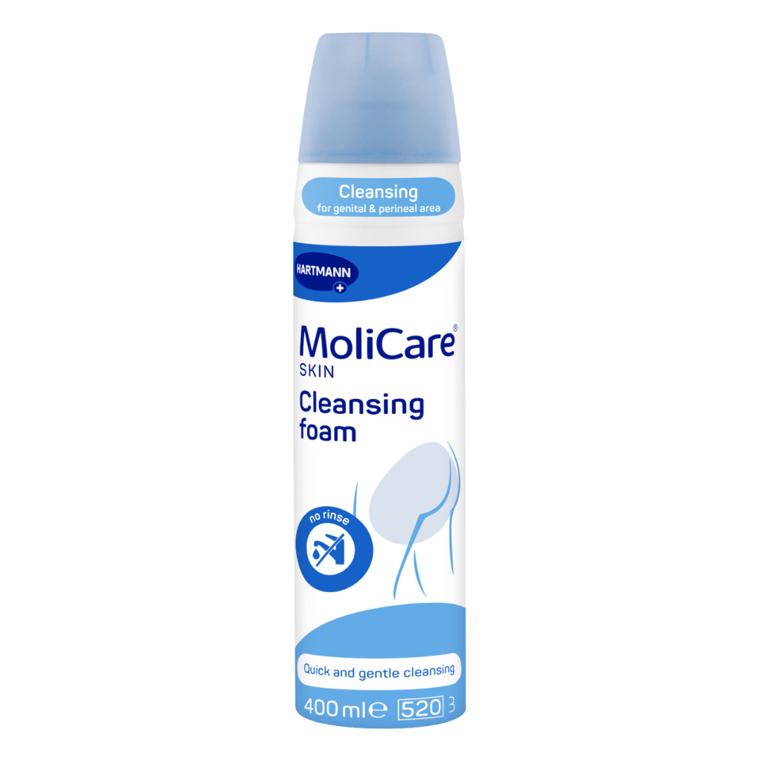 MoliCare Skin Cleanse Foam 400ml – no-rinse gentle cleansing foam for sensitive skin and incontinence care.