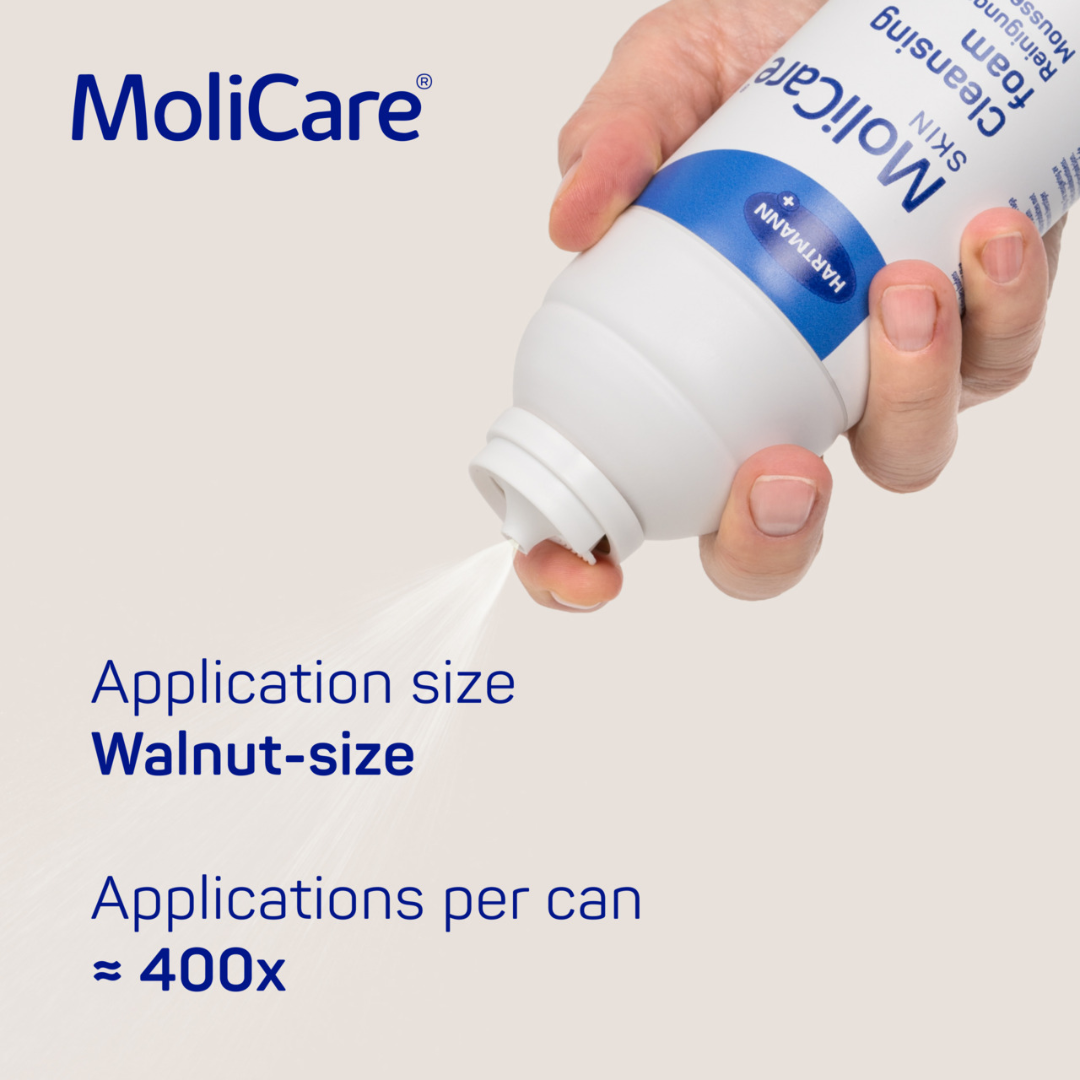 MoliCare Skin Cleanse Foam 400ml – no-rinse gentle cleansing foam for sensitive skin and incontinence care.
