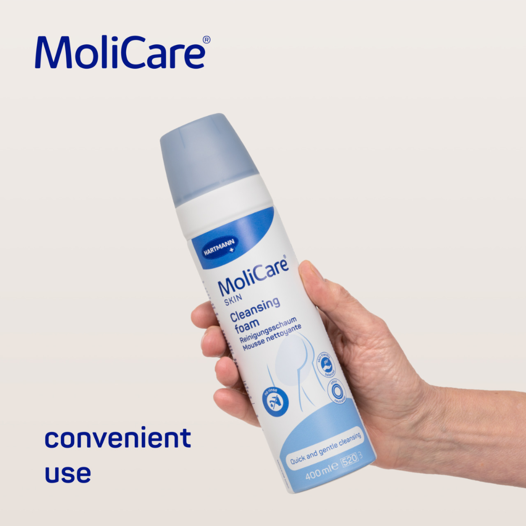 MoliCare Skin Cleanse Foam 400ml – no-rinse gentle cleansing foam for sensitive skin and incontinence care.