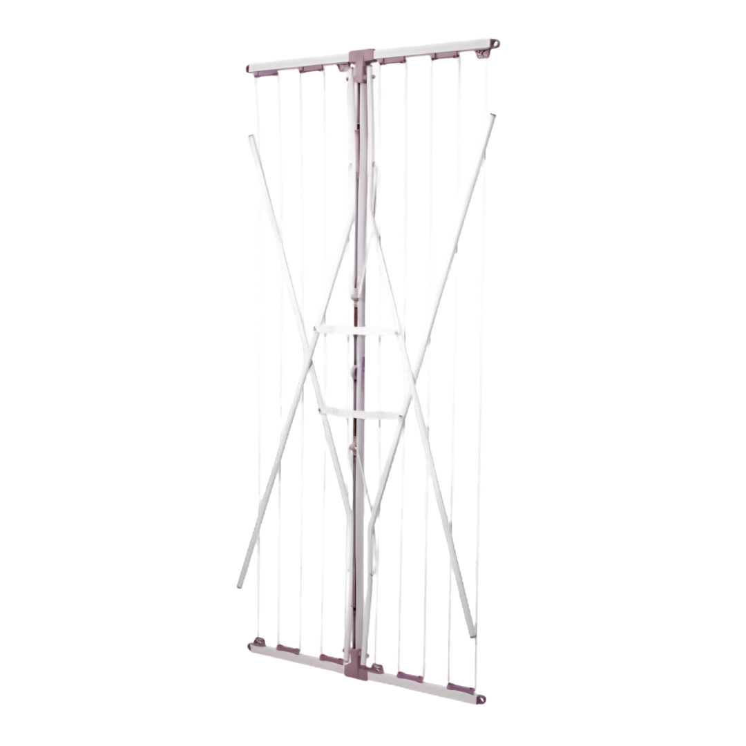 Portable Mrs Peggs Classic 10 Handy Line with 10 drying rails, foldable aluminium frame, accessible height, ideal for indoor or outdoor laundry drying.