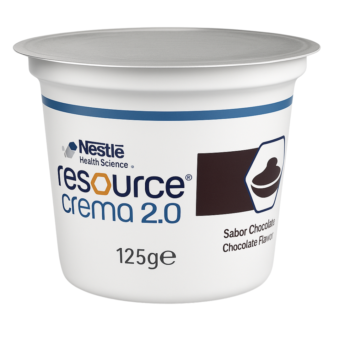 Nestlé Resource Crema 2.0 125g Tub – high-calorie, texture-modified nutritional supplement in vanilla or chocolate flavour.