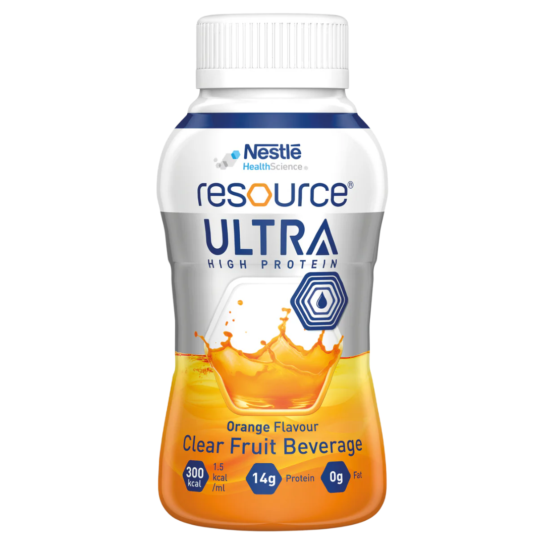 Nestlé Resource Ultra Clear Orange 200ml high-protein nutrition drink for aged care and dysphagia support – ready to drink.