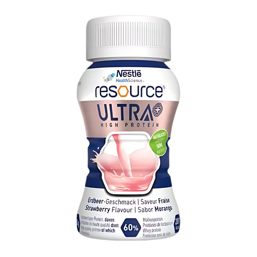 Nestlé Resource Ultra+ High Protein 125ml Bottle – Clear, fruit-flavoured, high-protein nutritional supplement for increased protein and energy needs.