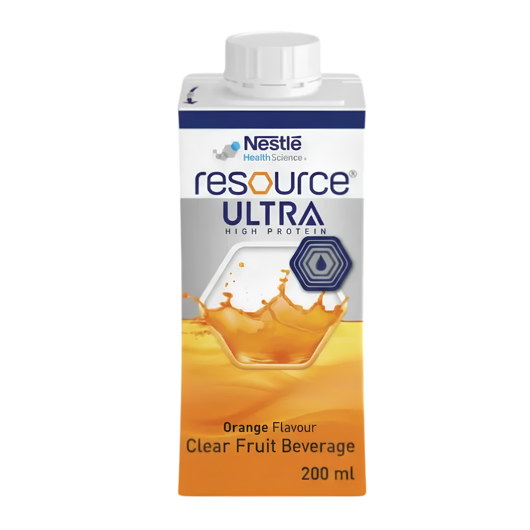 Nestlé Resource Ultra Clear Fruit Beverage 200ml in orange and apple flavours, providing refreshing protein and energy support for daily nutrition. 