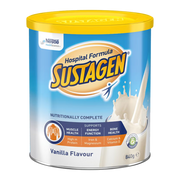 Sustagen Vanilla Flavour powder container with Nestle logo on a white background