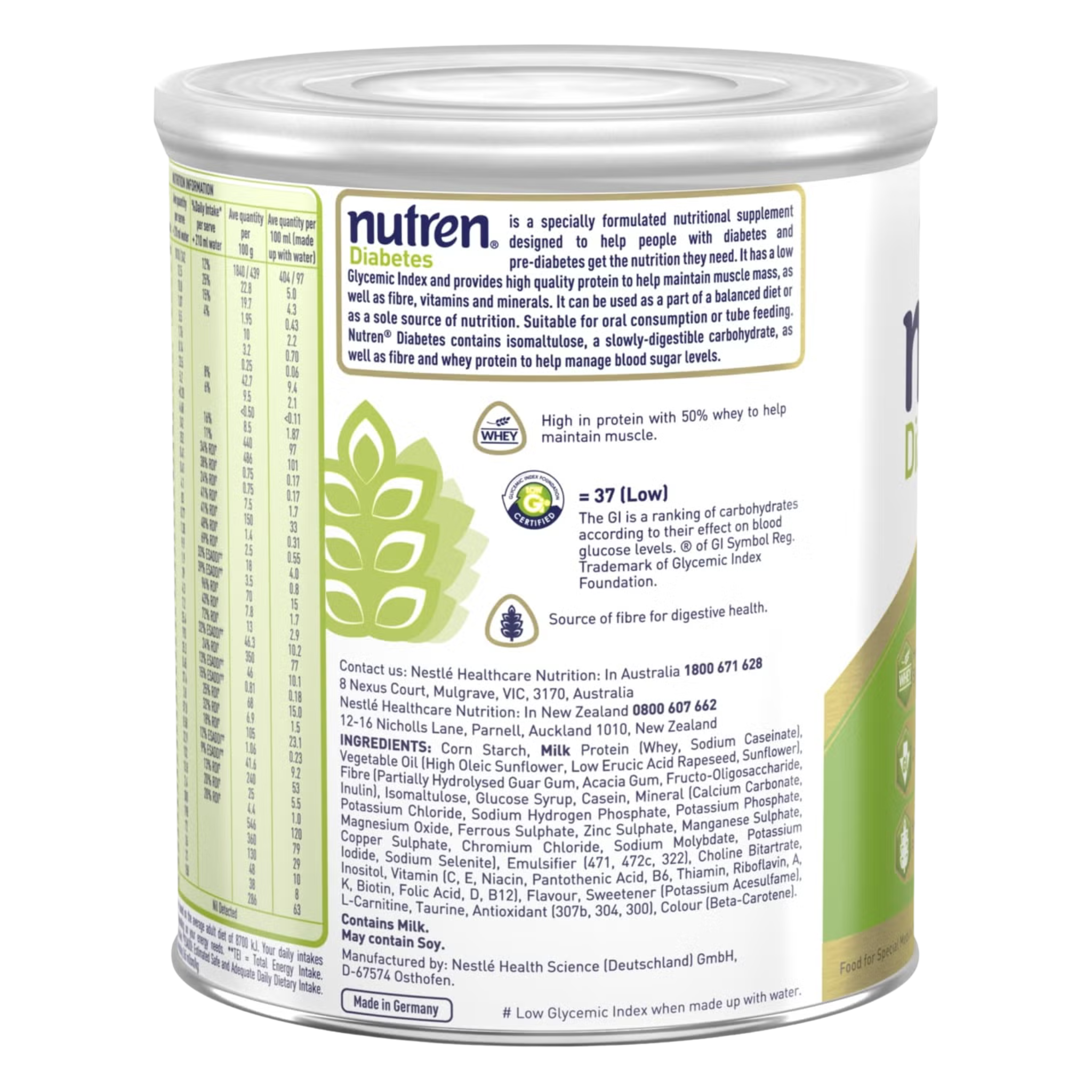 Nutren Diabetes nutritional supplement can with label on a white background