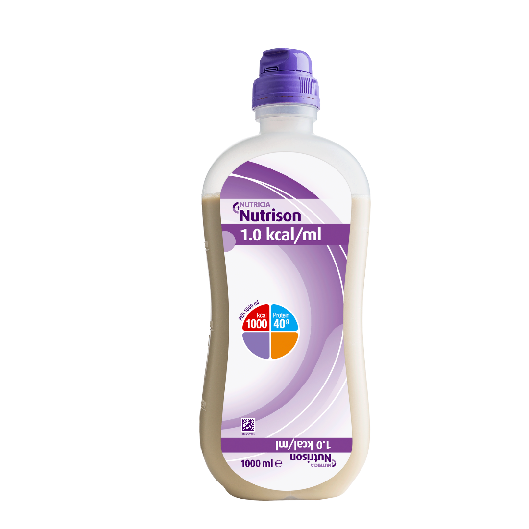 Nutrison 1000ml OpTri Bottle – fibre-free, complete enteral nutrition for residue-restricted diets and long-term tube feeding.