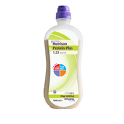 Nutricia Nutrison Protein Plus 1000ml OpTri enteral feeding bottle displaying 1.25 kcal/ml energy density and 63g protein content.