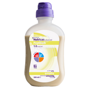 A plastic bottle of Nutrison Advanced Peptisorb, a medical food product, with a purple cap and a label that includes the product name, volume, and indication that it is 'Advanced Nutrition' and 'Gentle on the Gut'.