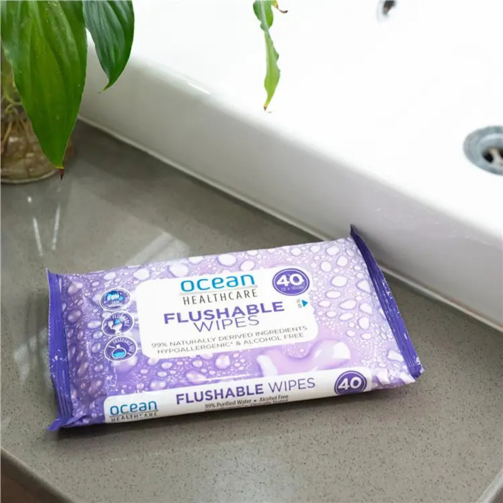 Ocean Healthcare Flushable Toilet Wipes Travel Pack Close uP 