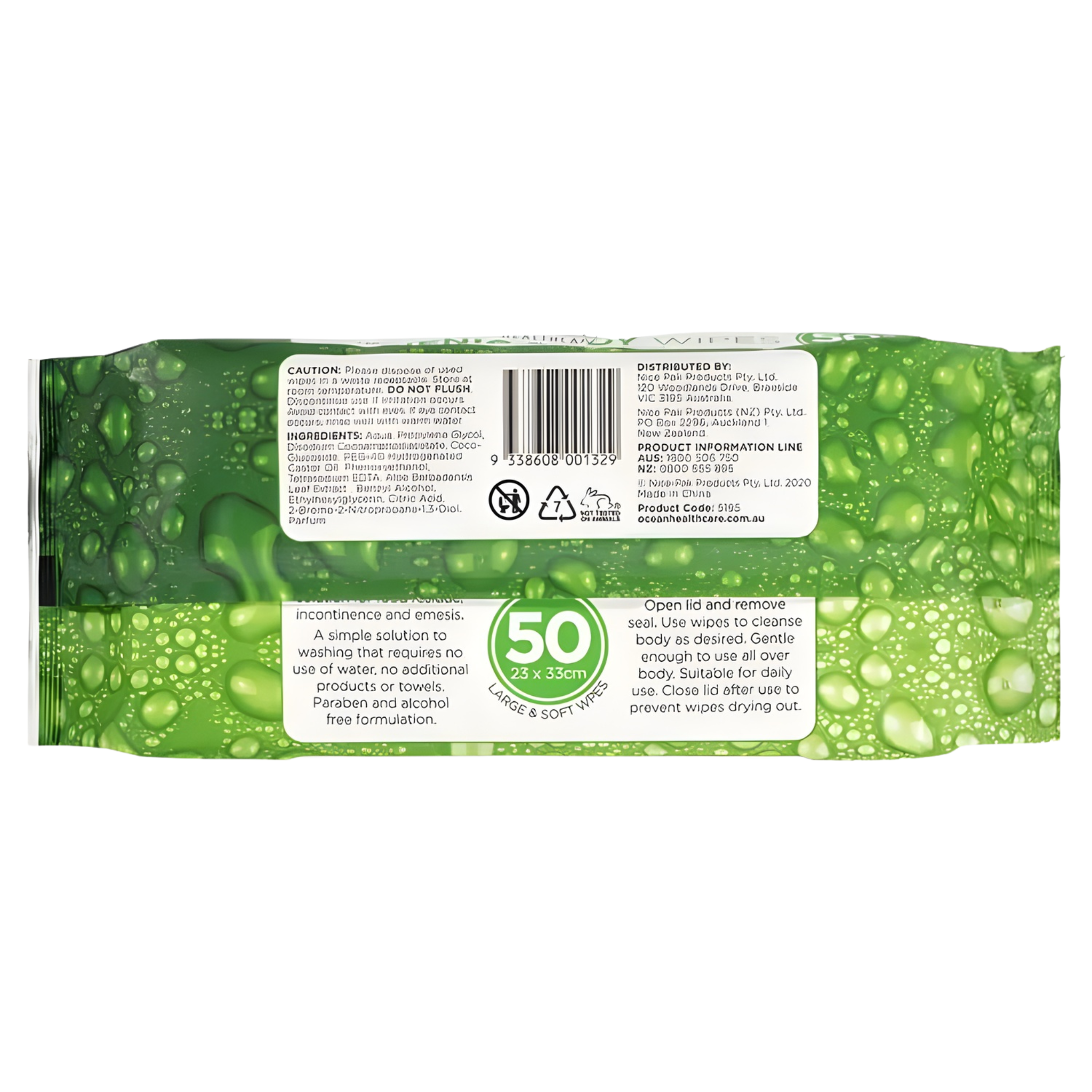 Ocean Healthcare Hygienic Body Adult Wipes Back informaiton
