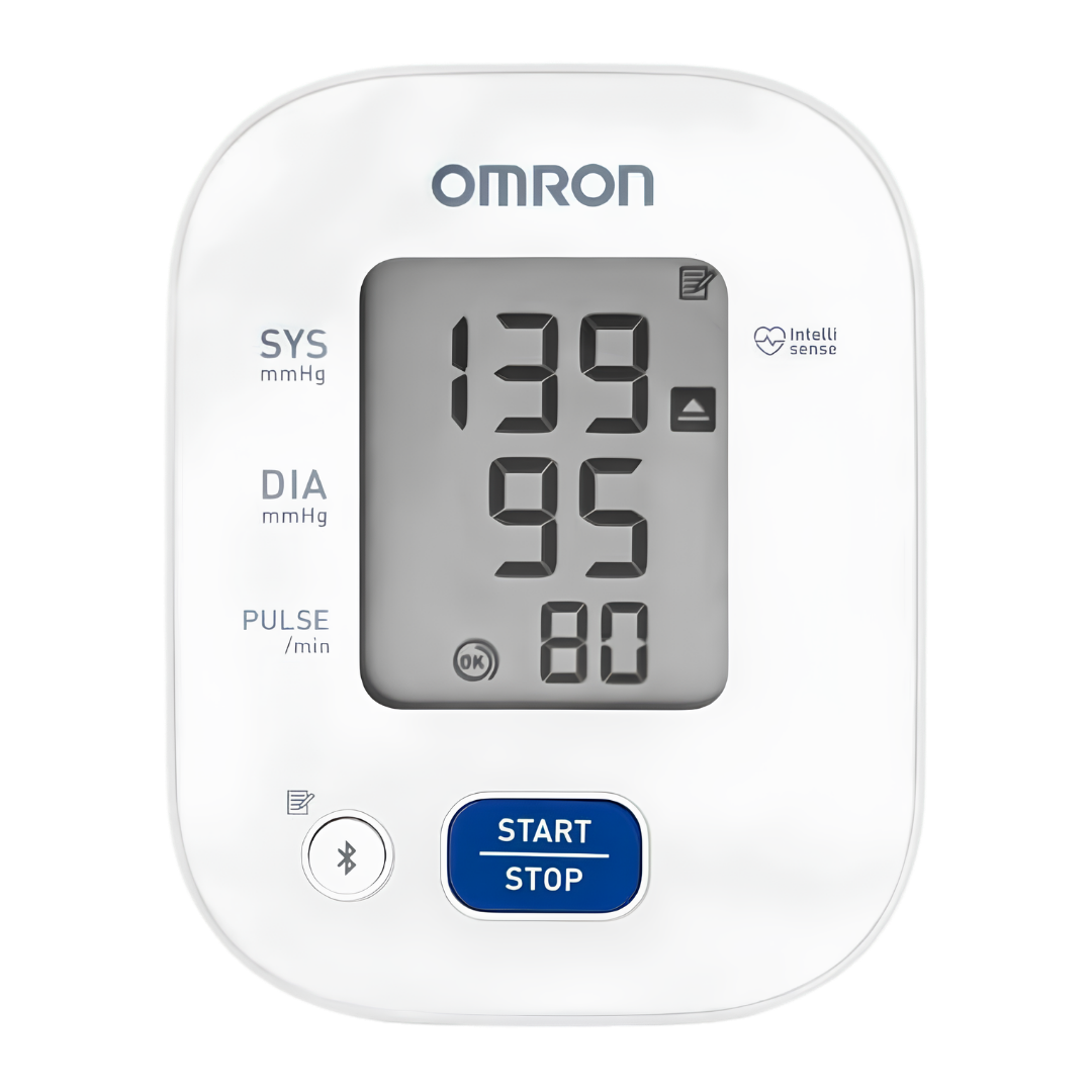 Omron HEM7142T1 Bluetooth Blood Pressure Monitor with medium cuff, compact design, and app connectivity for accurate home health tracking.