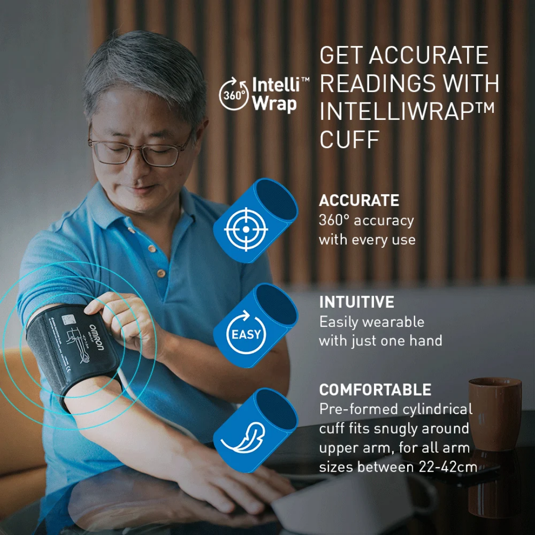 Omron Sphyg Hem7193Fl Bluetooth blood pressure monitor with cuff, designed for accurate readings and easy tracking in home and aged care settings.