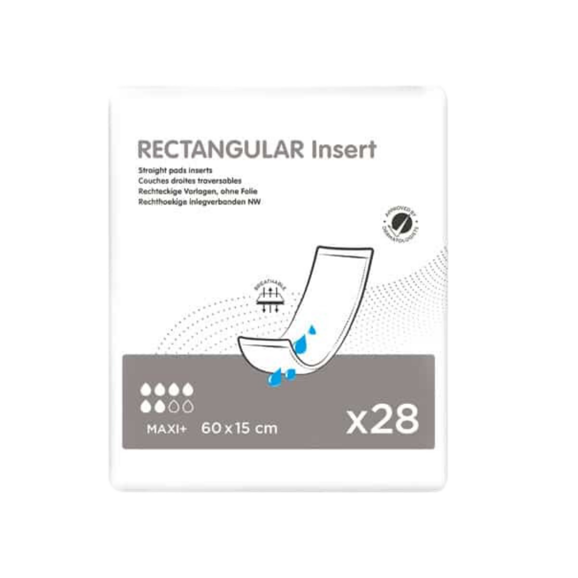 Packaging of Ontex Rectangular Insert with product image and details