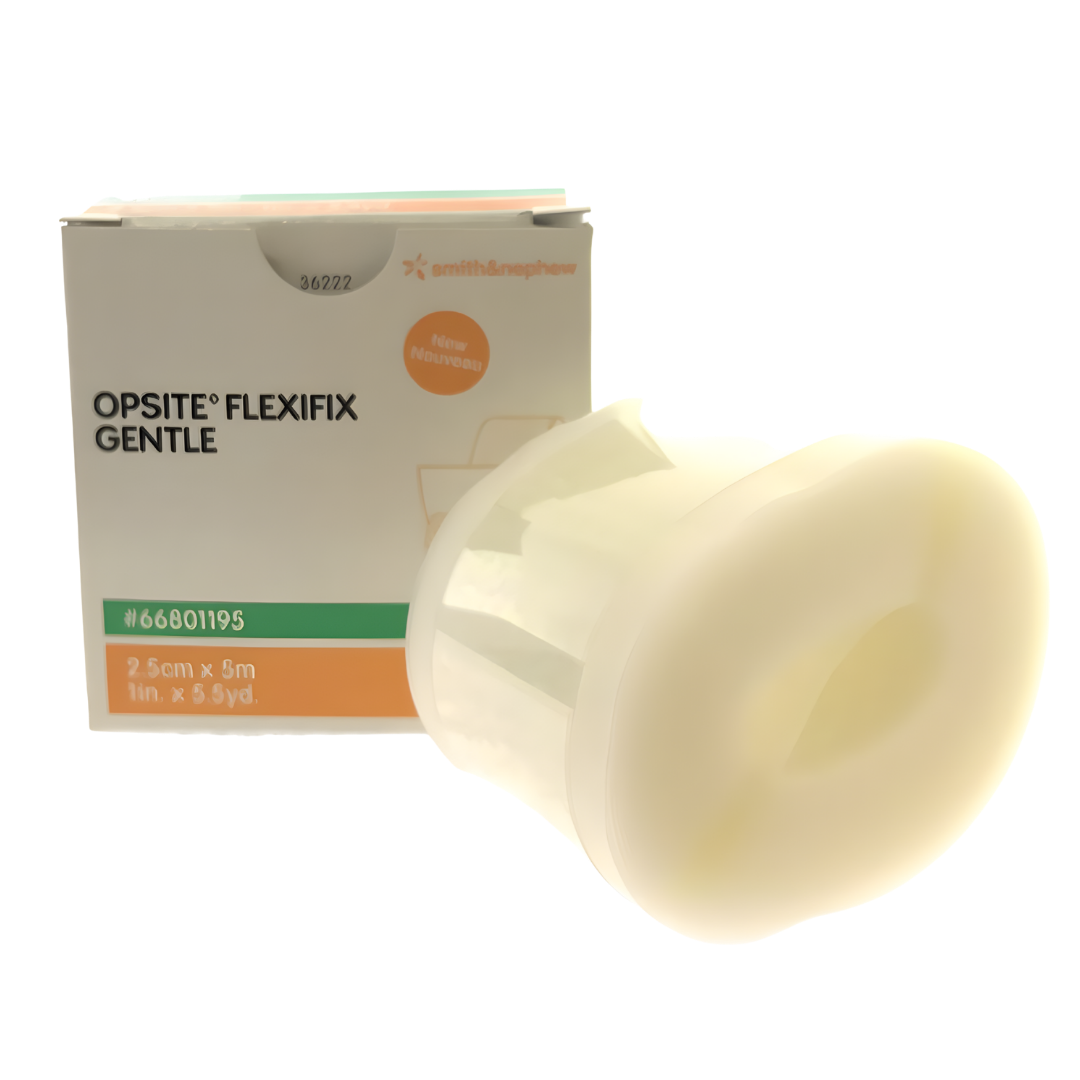 Opsite Flexifix Gentle silicone dressing roll in multiple sizes, designed for secure fixation with gentle removal.
