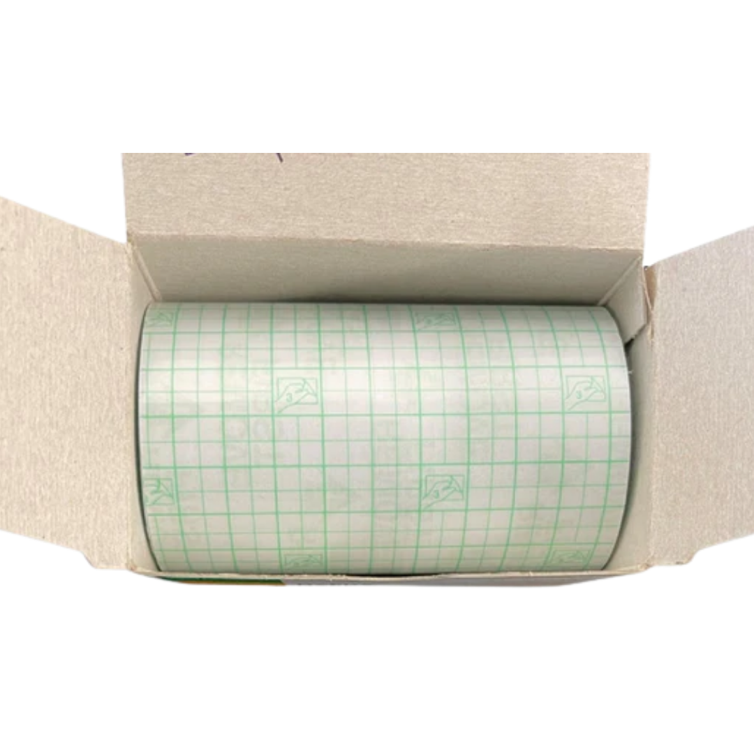 Opsite Flexifix Transparent Film Roll in 5cm and 10cm widths, providing flexible, breathable, waterproof fixation for dressings, tubing, and sensitive skin areas.