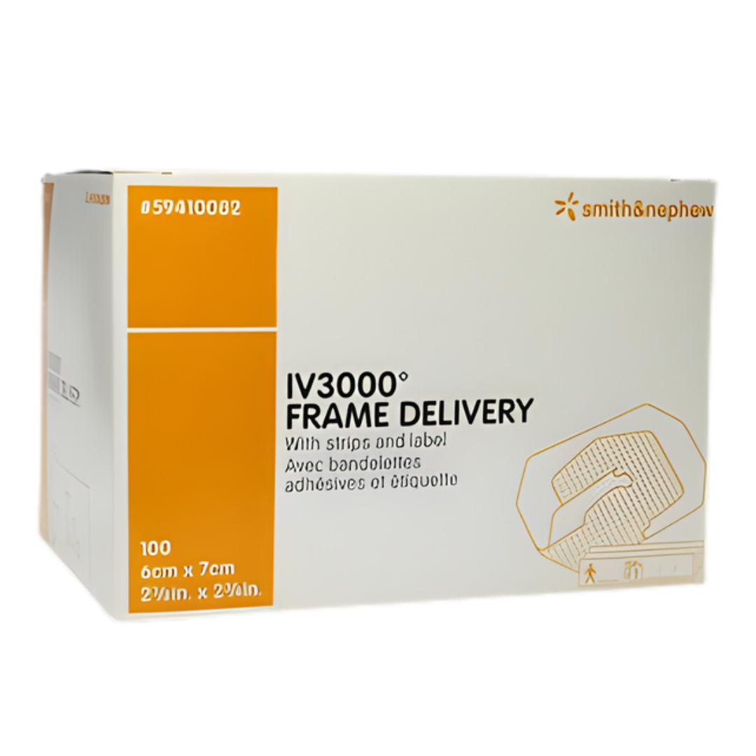 Opsite IV 3000 Window Frame Delivery Dressing provides secure, breathable IV site protection with transparent film for easy monitoring in clinical and aged care settings.