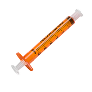 3ml Oral Med Syringe Amber by Cardinal Health, box of 100, clear scale for accurate dosing, protects light‑sensitive liquid medications.