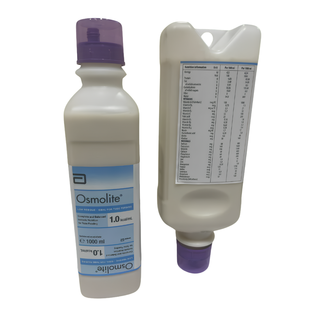 Osmolite Ready To Hang Unflavoured 1000ml provides balanced enteral nutrition in a convenient ready-to-use format for tube feeding.