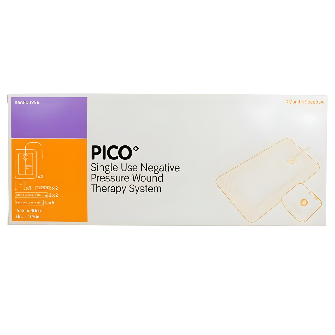 PICO Wound Dressing 5‑pack in multiple sizes designed for gentle negative pressure therapy, offering secure sealing and comfort for various wound care needs.