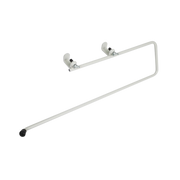Paper towel holder attachment for medical examination couches; white powder-coated metal frame with adjustable clamps for electric and fixed-height tables.