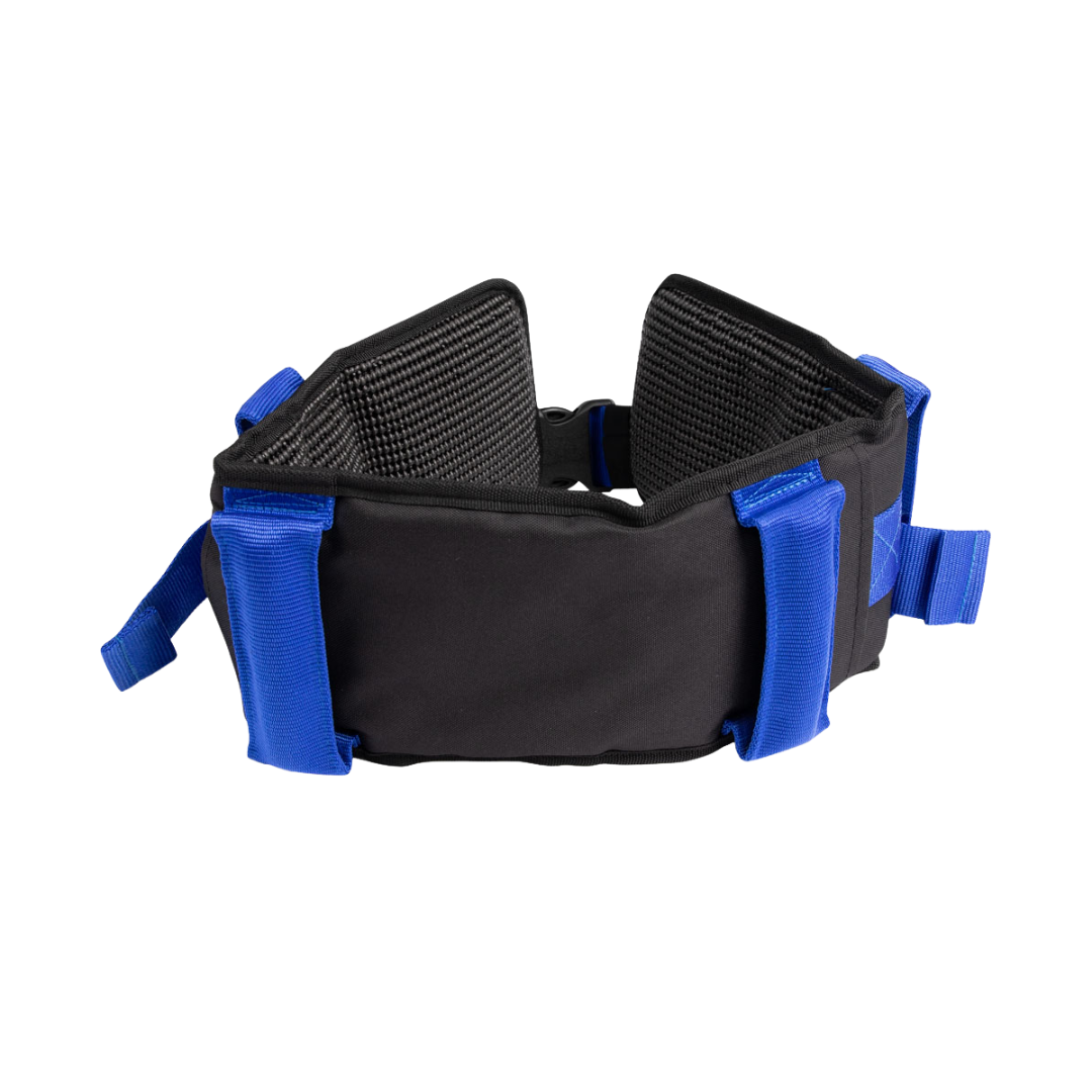 Patient Transfer Walkbelt in navy – soft padded and slip-resistant with multiple handles, Large to Extra Large size.
