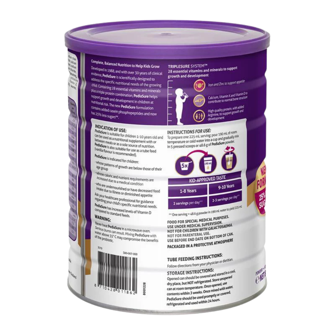 Pediasure Powder 850g can – complete nutritional supplement for kids in chocolate, vanilla, or strawberry flavour