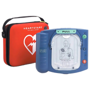 Philips HeartStart HS1 Defibrillator – easy-to-use AED with wall mount and 3D reflective sign for fast cardiac emergency response.