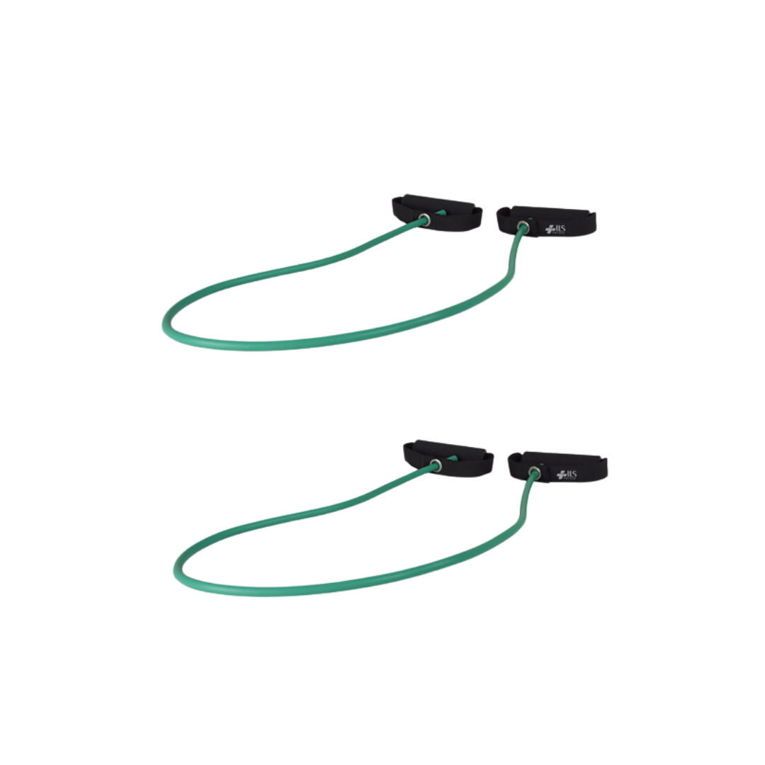 Physio/exercise/rehab light-resistance Exertube exercise tube in green, designed for strength and resistance exercises.