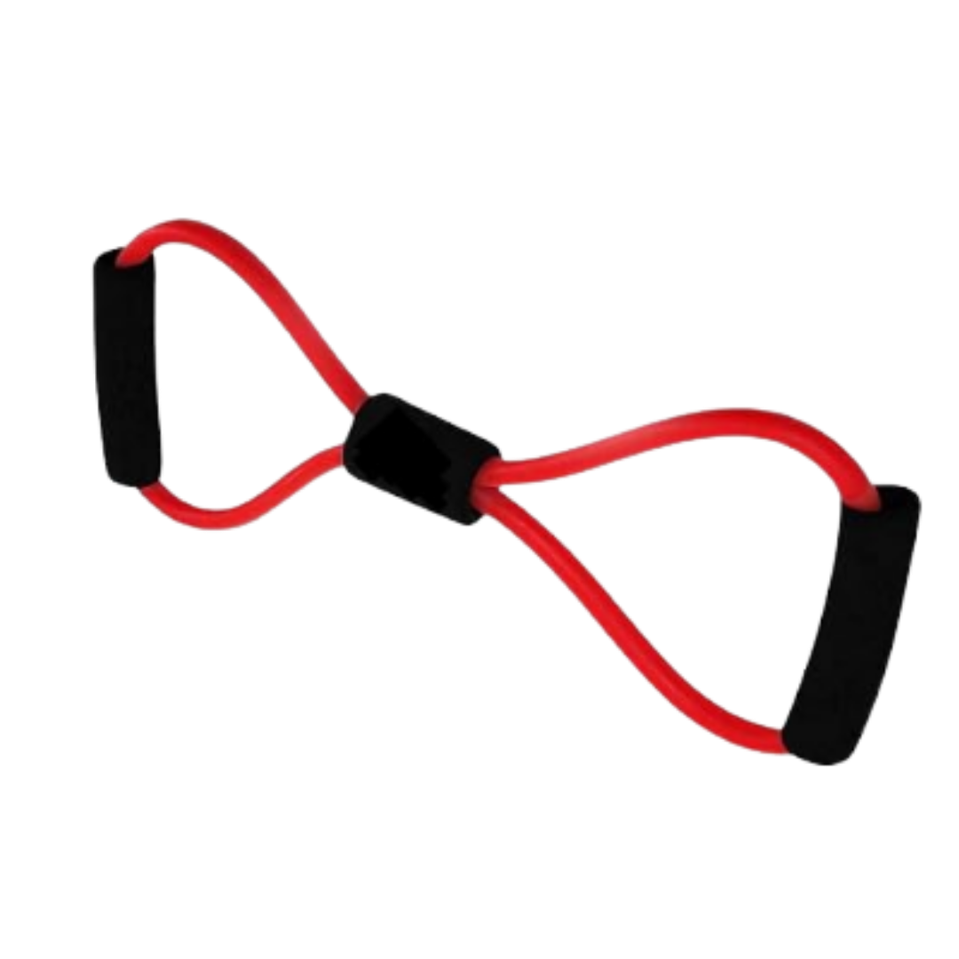 Physio/exercise/rehab figure-8 exercise tube, medium resistance, in red.