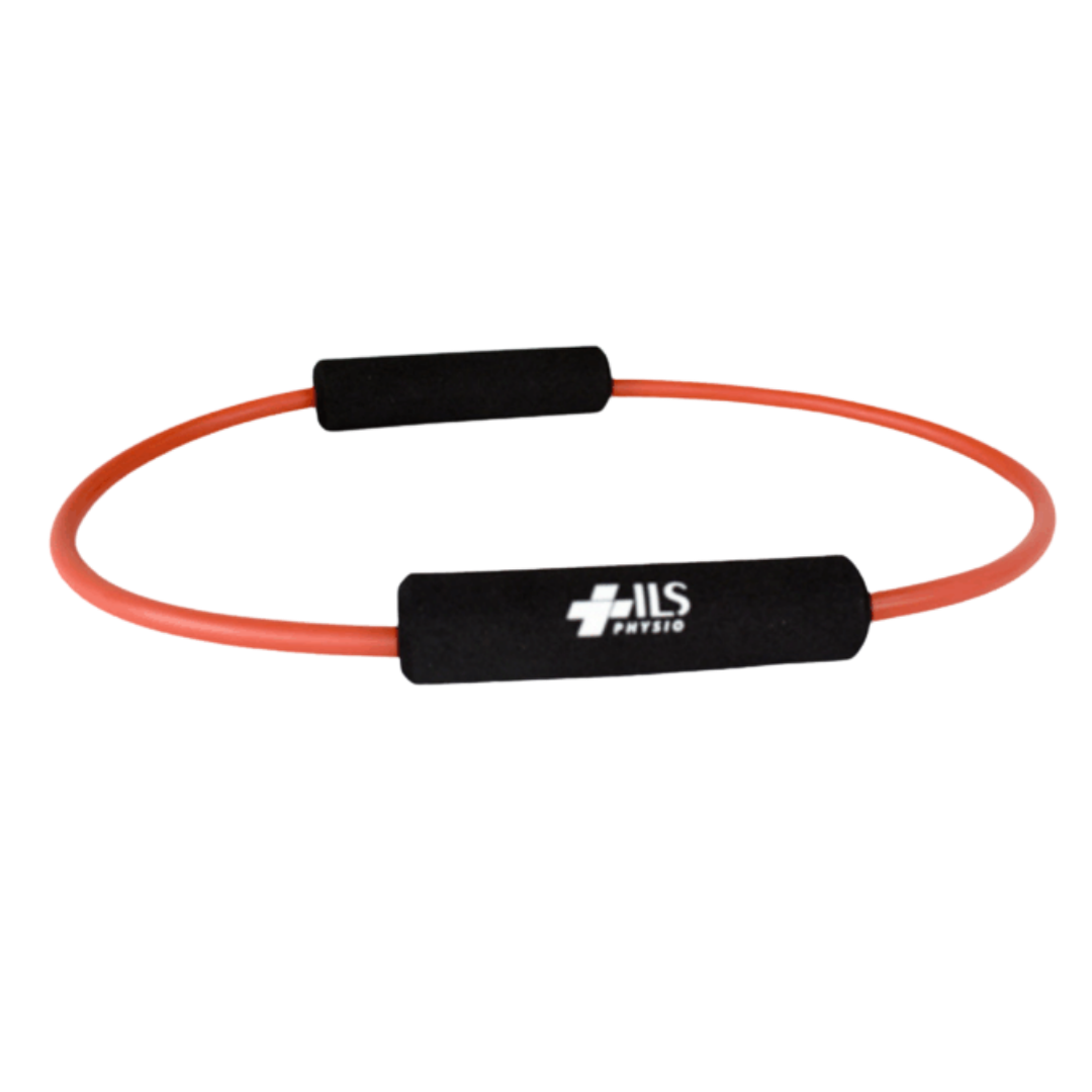 Physio/exercise/rehab O-ring exercise tube, medium resistance, in red.