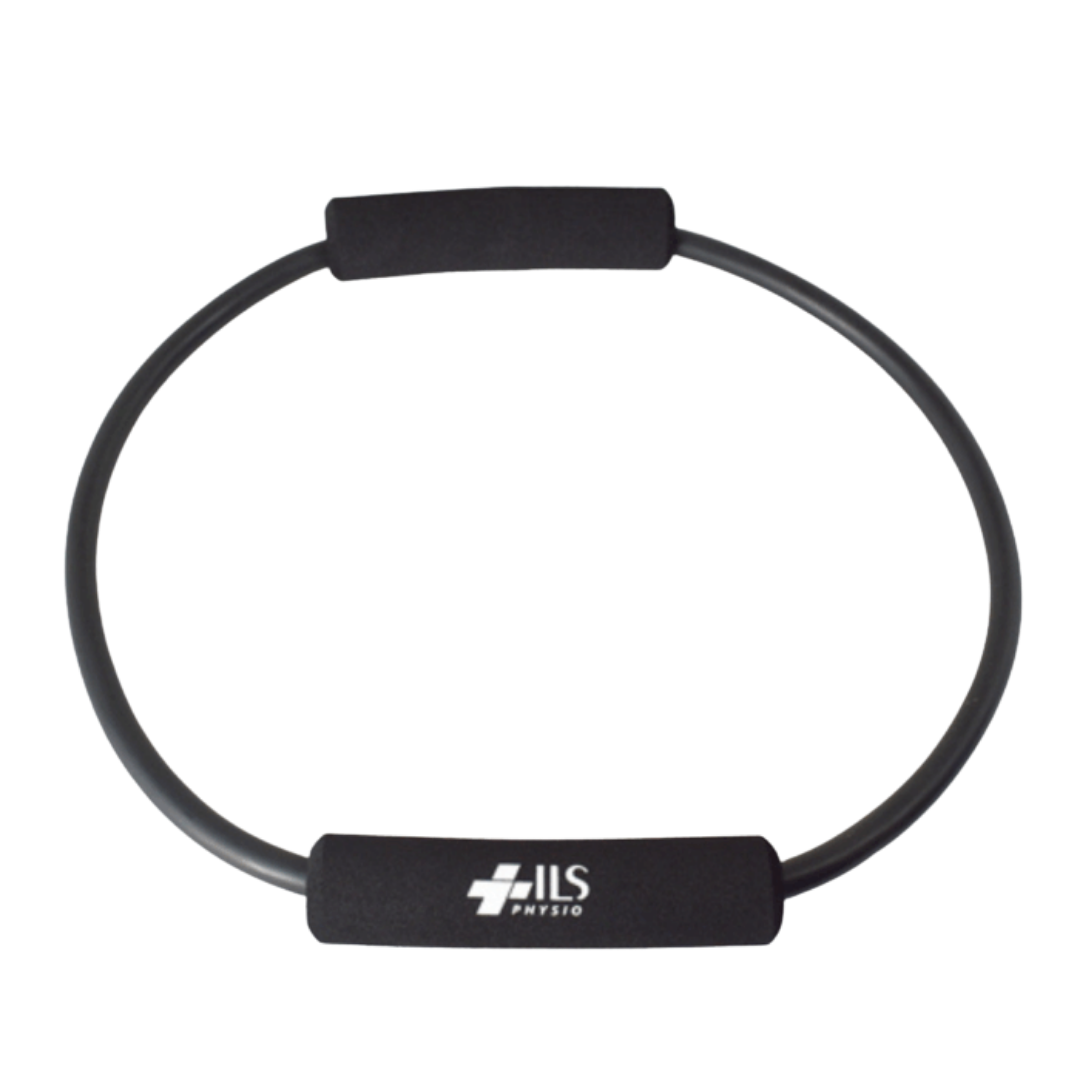 Physio/exercise/rehab O-ring exercise tube, extra-firm resistance, in black, designed for strength and resistance exercises.