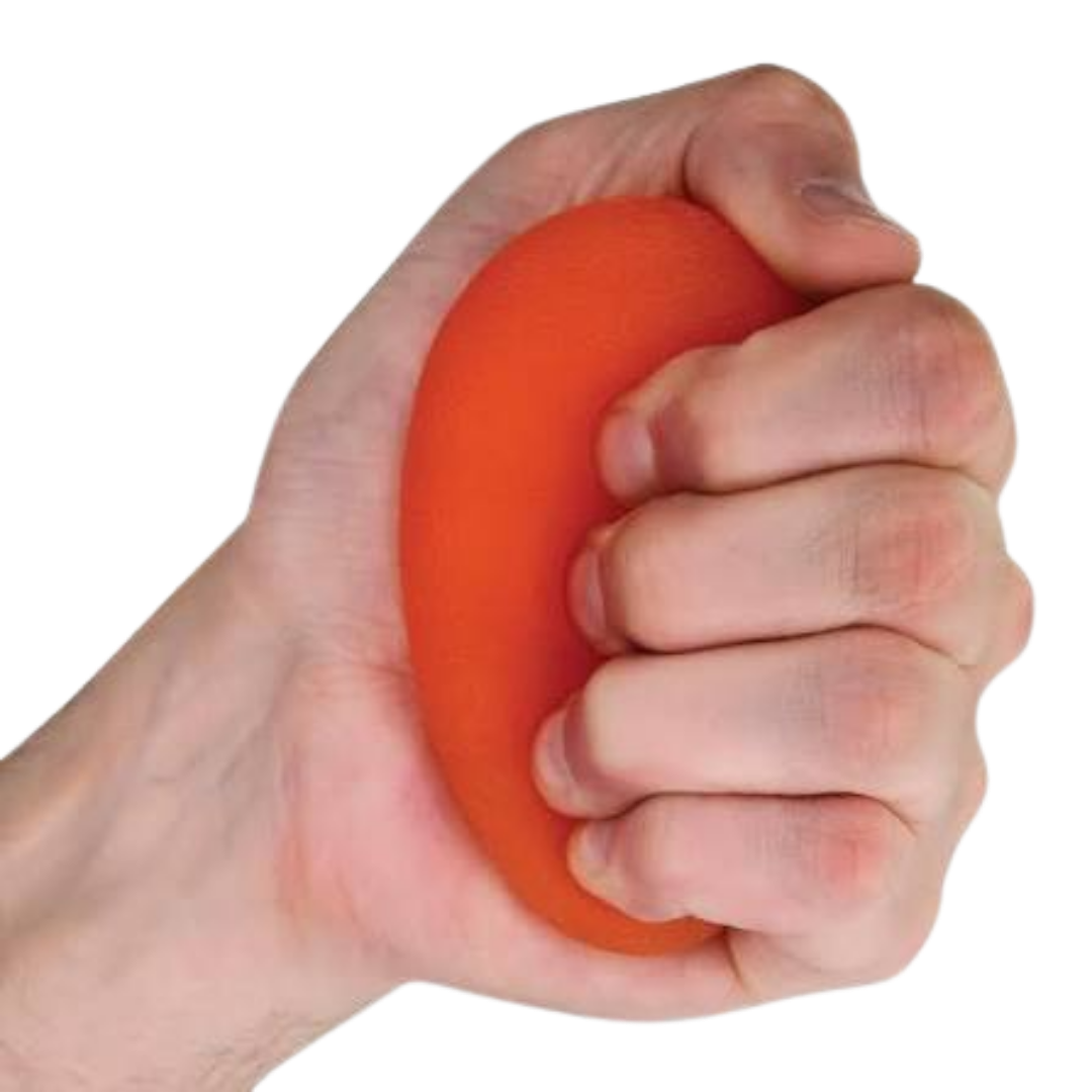 Physio/exercise/rehab hand egg therapy exerciser, extra-soft resistance, in orange, designed for gentle hand and grip exercises.