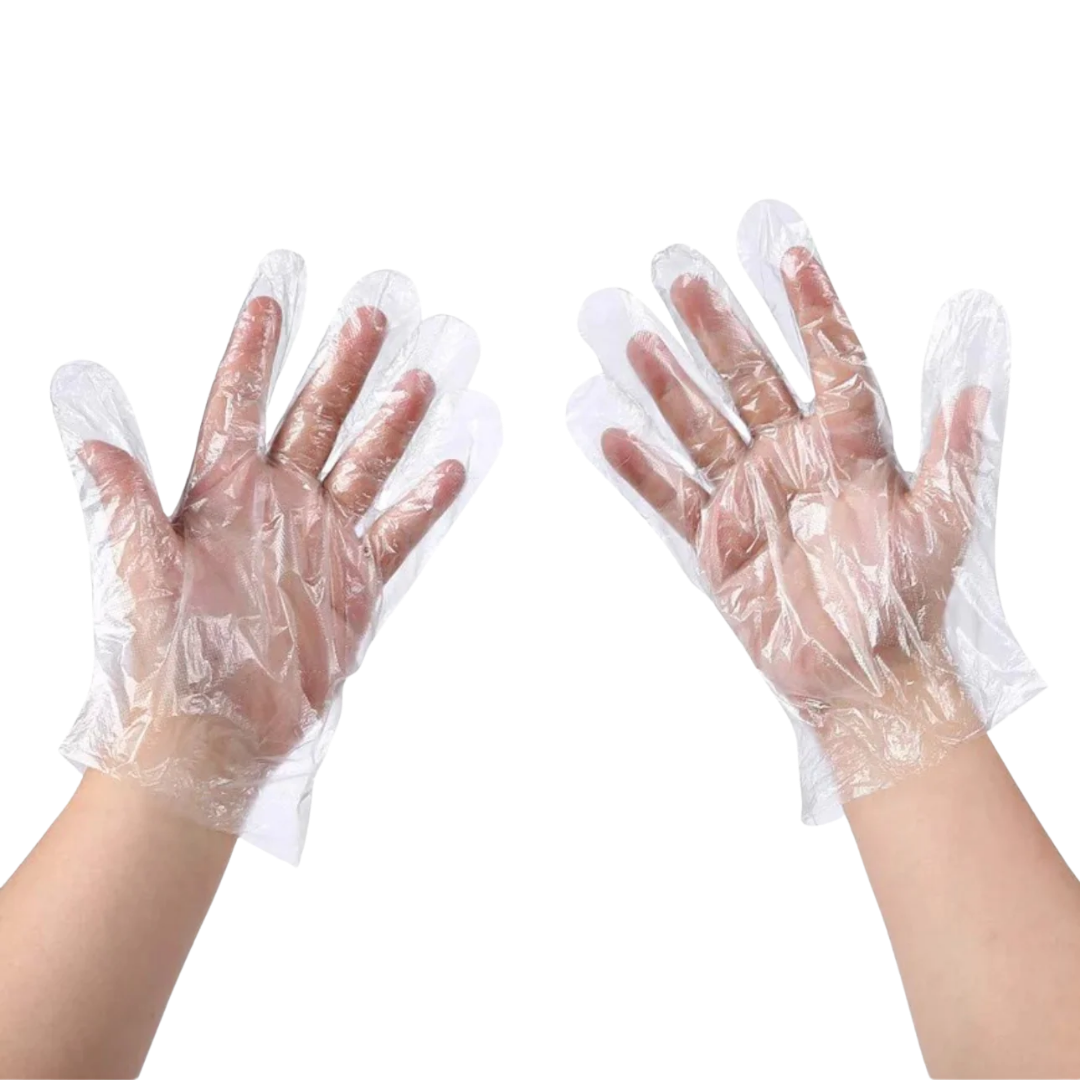Poly Gloves Non-Sterile Clear disposable gloves.