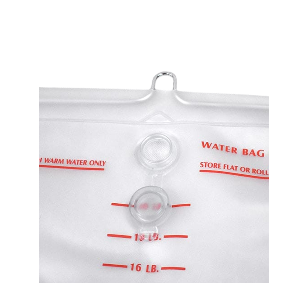 Portable shower bag with attached shower head, lightweight design, easy to fill and hang, ideal for outdoor use, camping, and accessible personal hygiene.