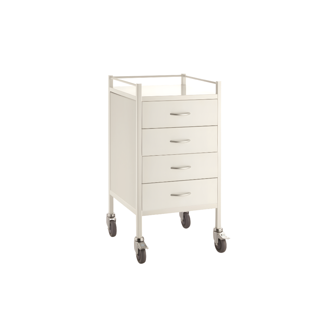Powder Coated Trolley Four Drawer with durable finish, four spacious drawers and smooth mobility, ideal for hospitals, aged care and home care settings.