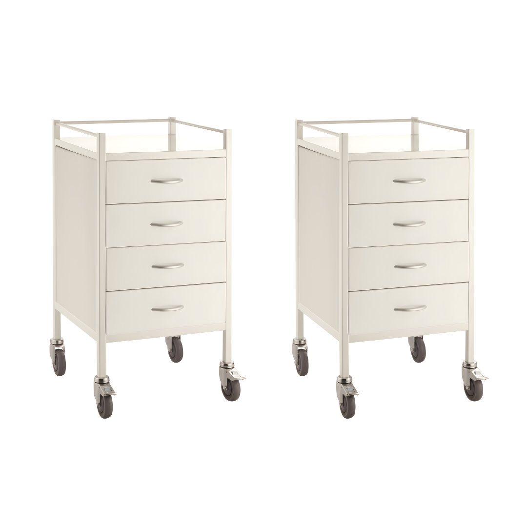 Powder Coated Trolley Four Drawer with durable finish, four spacious drawers and smooth mobility, ideal for hospitals, aged care and home care settings.