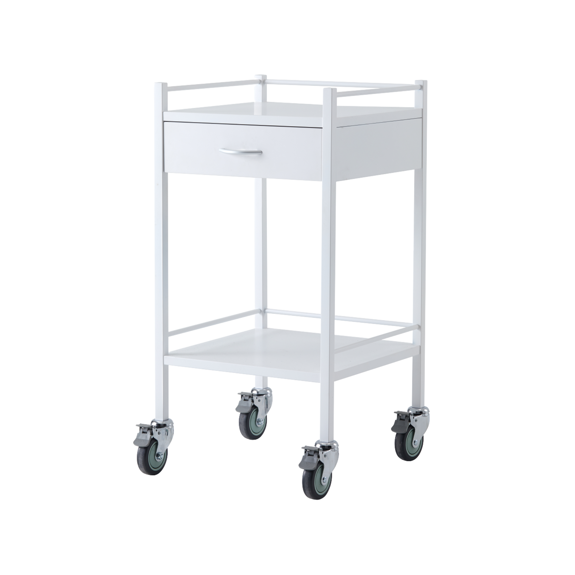Powder Coated Trolley One Drawer standard variant, durable powder-coated finish with single drawer for healthcare, aged care, and daily living support.