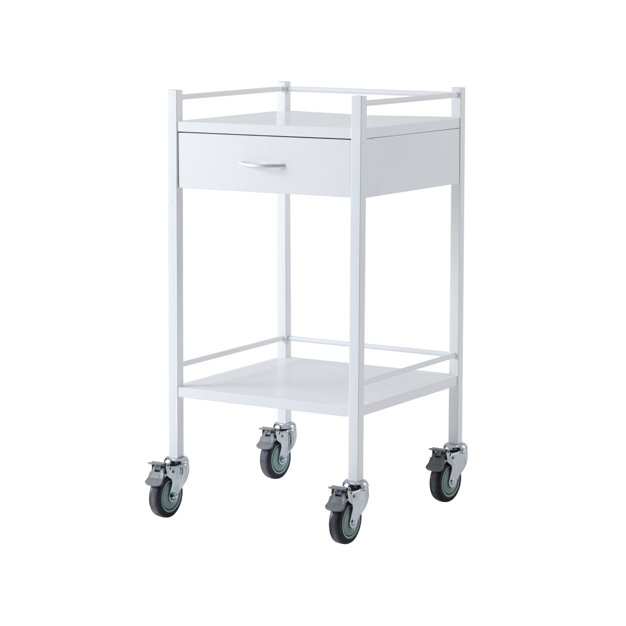 Powder Coated Trolley One Drawer standard variant, durable powder-coated finish with single drawer for healthcare, aged care, and daily living support.