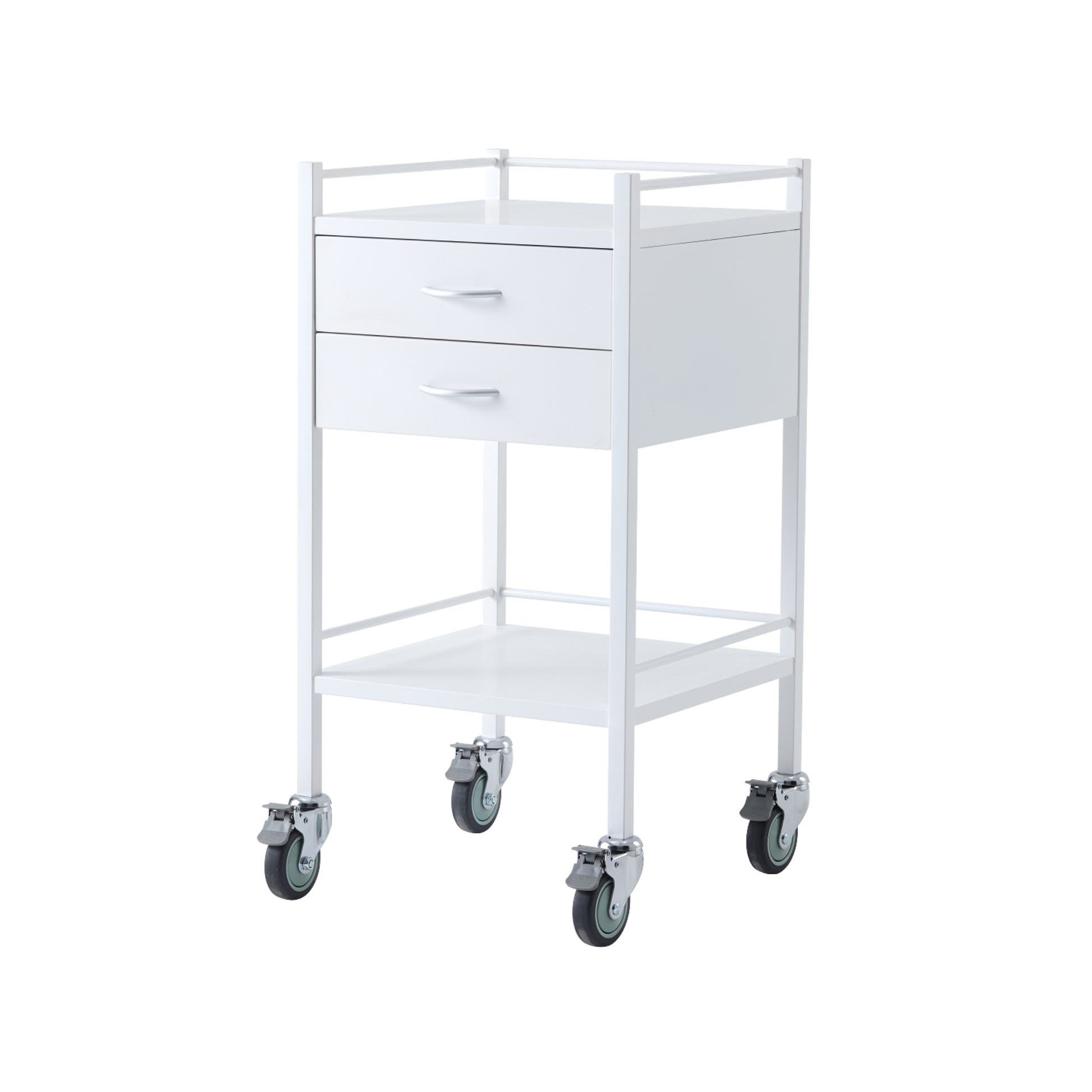 Powder Coated Trolley Two Drawer with durable finish, two spacious drawers and smooth mobility, ideal for hospitals, aged care and home care settings.