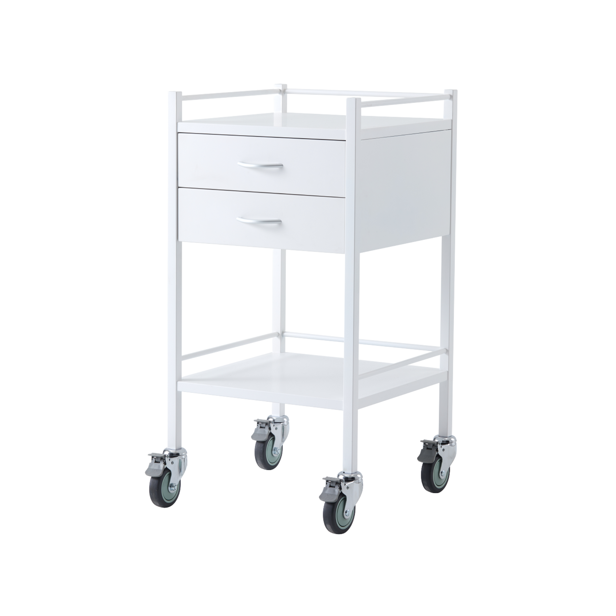 Powder Coated Trolley Two Drawer with durable finish, two spacious drawers and smooth mobility, ideal for hospitals, aged care and home care settings.