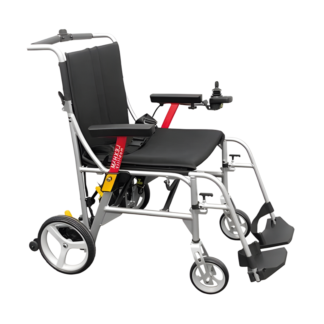 Pride Lexham P-16 Pro Lite power chair in standard configuration, lightweight and compact with joystick control for smooth indoor mobility and short outdoor travel.