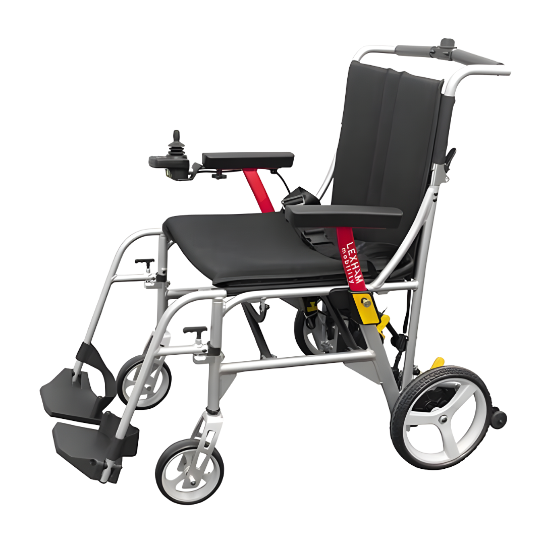 Pride Lexham P-16 Pro Lite power chair in standard configuration, lightweight and compact with joystick control for smooth indoor mobility and short outdoor travel.