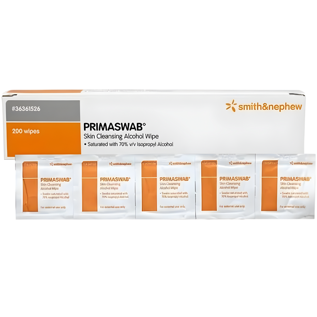 Primaswab Skin Alcohol Wipes standard size provide quick, effective skin cleansing for injections, testing, and dressing changes in clinical and home care settings.