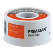Primatape Elastic Tape, 2.5cm width, available in 1m and 2.5m lengths, designed for secure flexible fixation.