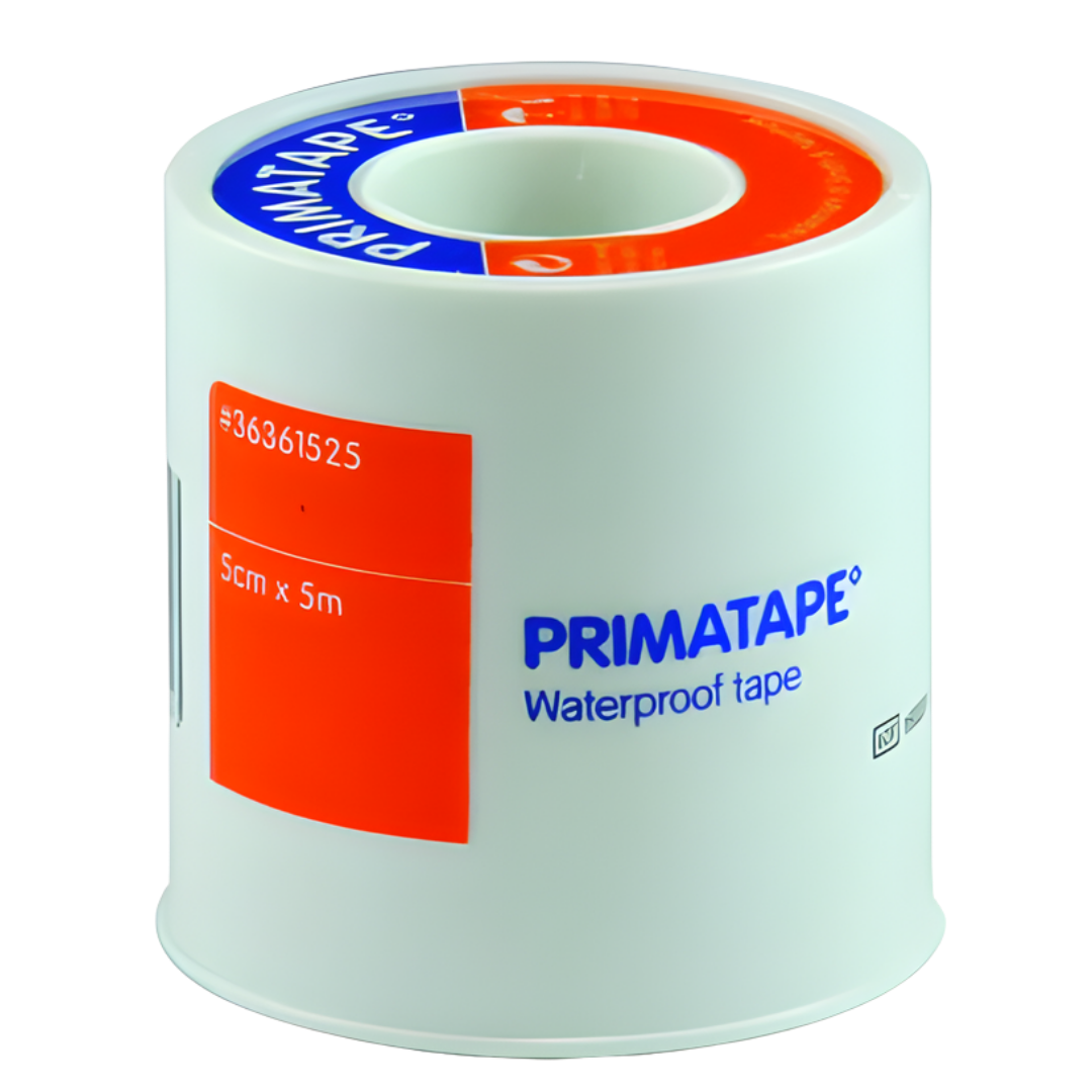 Primatape Waterproof Tape 5cm x 5m roll designed for secure, water‑resistant fixation of dressings and bandages in wet or humid clinical and home care settings.