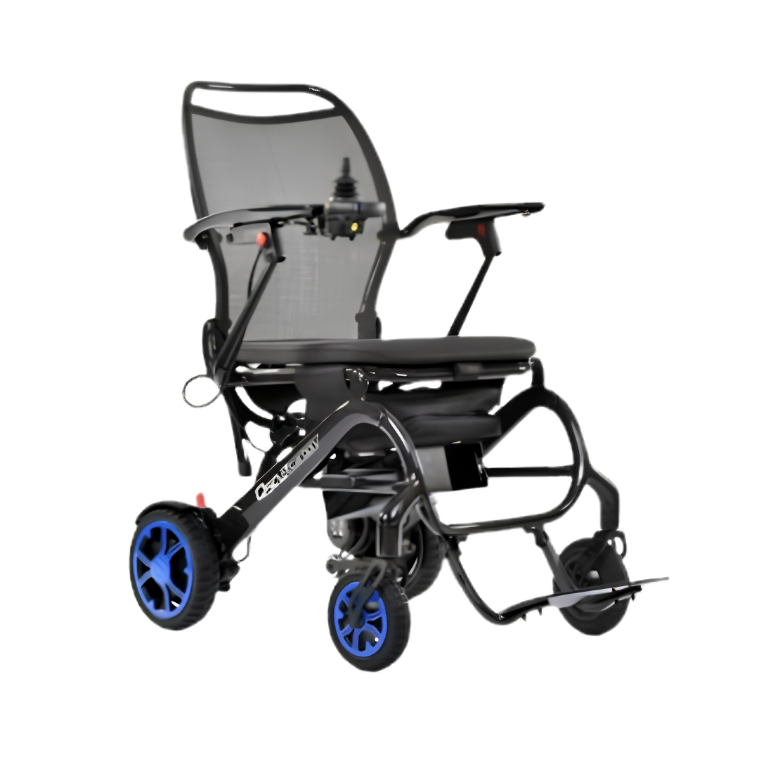Quickie Q50R carbon fibre power chair, ultra‑lightweight foldable design, durable frame, compact portability, supports safe mobility and independence.