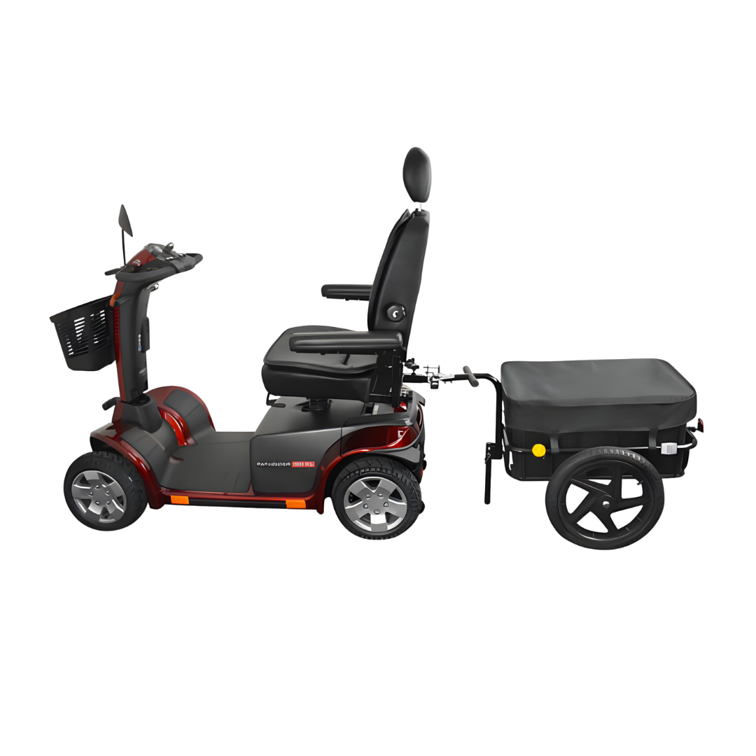 Standard rear trailer for mobility scooter providing extra storage space for shopping and personal items, enhancing independence and convenience outdoors.