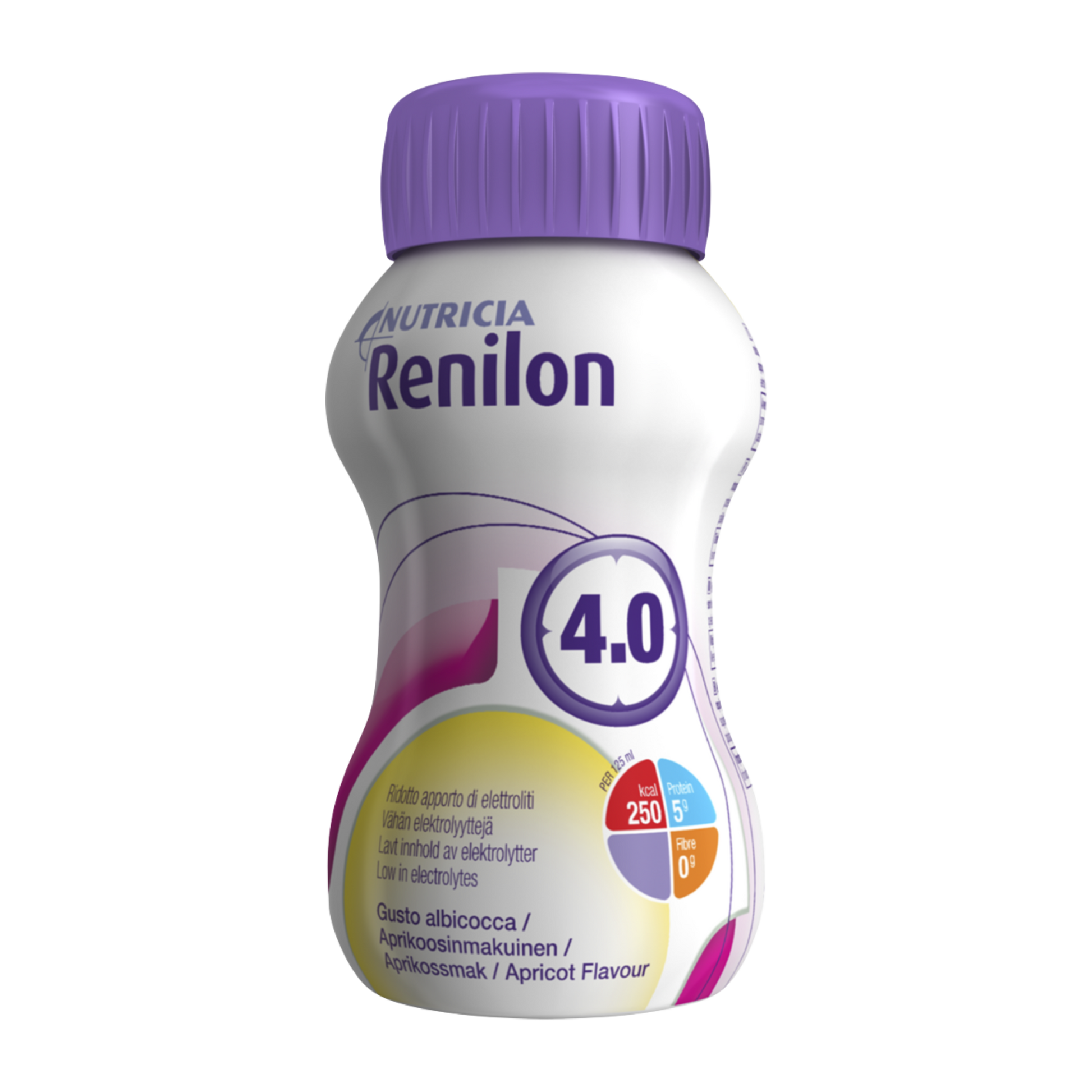 Renilon bottle with purple cap on a white background